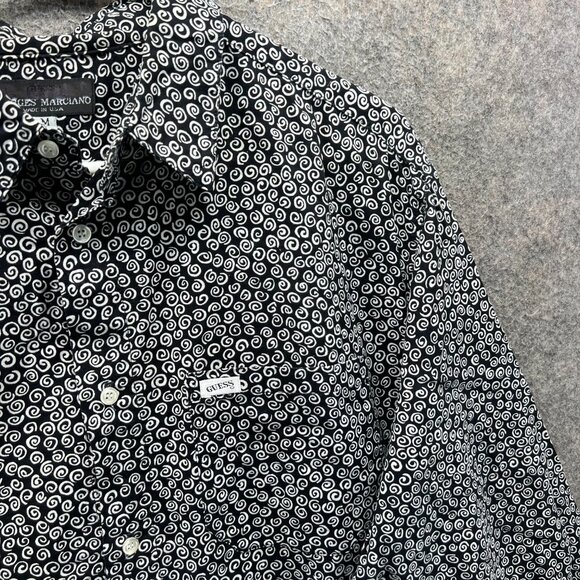 Guess by Georges Marciano Shirt Mens Medium Black White Swirl Print Vintage USA - Picture 7 of 9